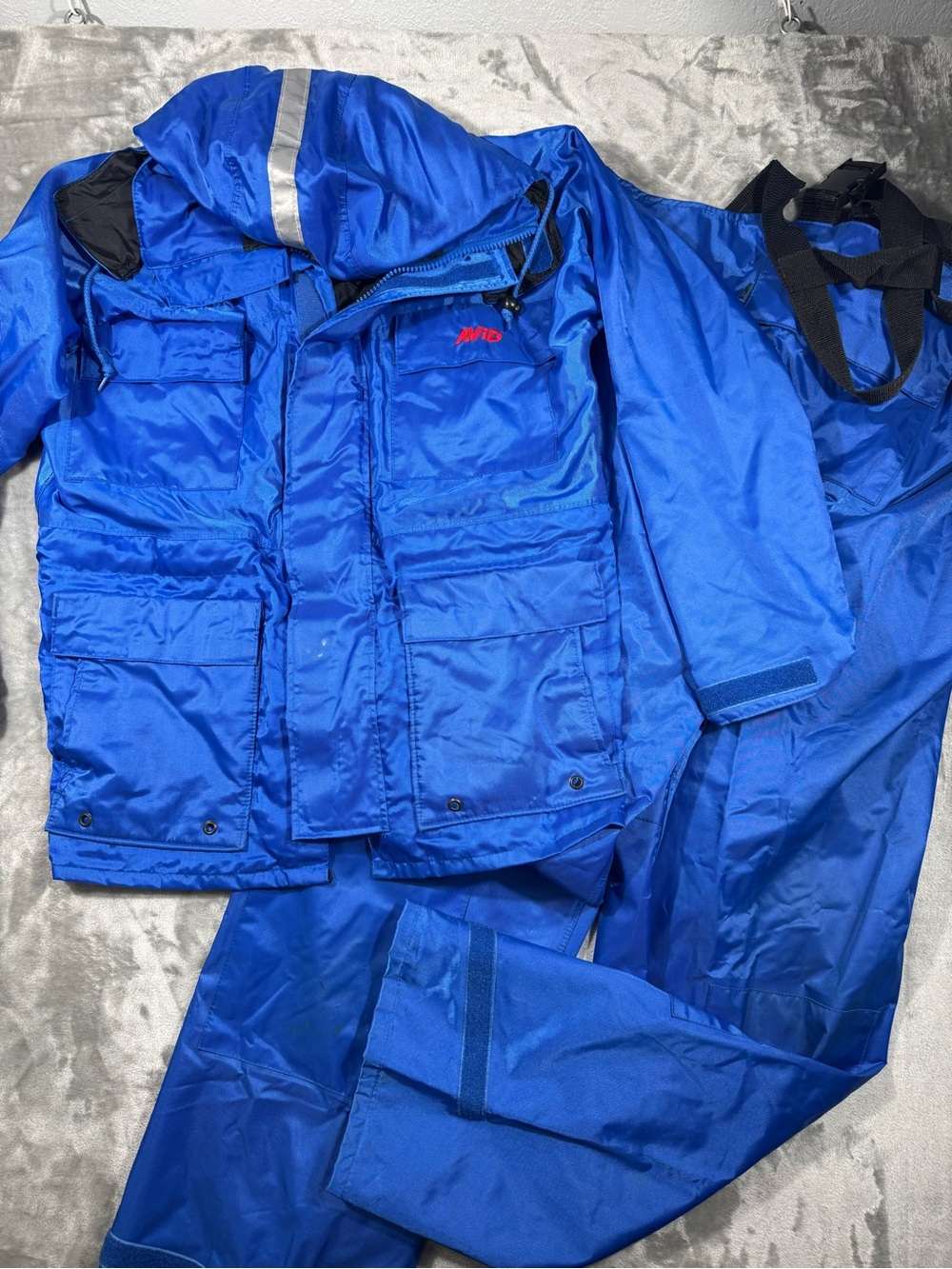 Avid Foul Weather Gear Hooded Jacket Mens Small W/Bib Overalls Blue